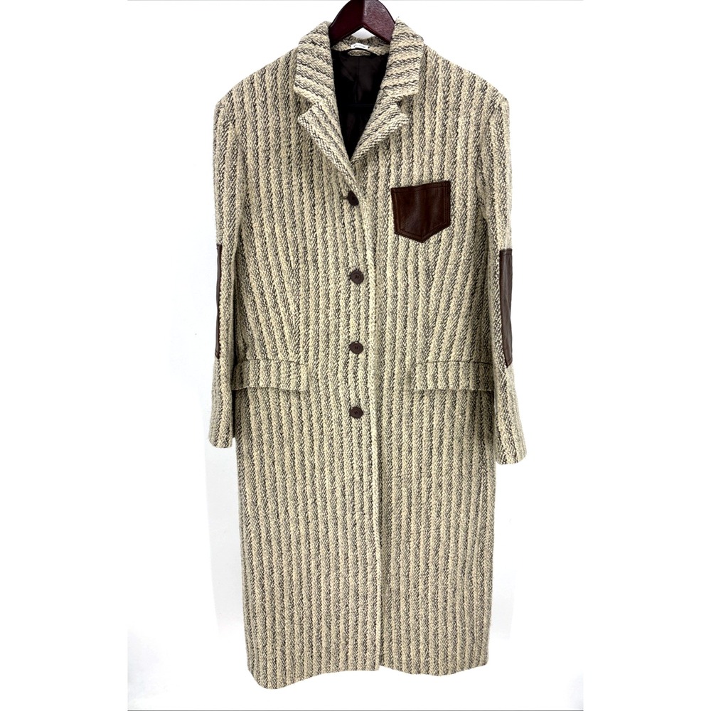 Acne Studios Brown Tweed Trench Coat Size 38 Wool Alpaca Lined Leather Accents